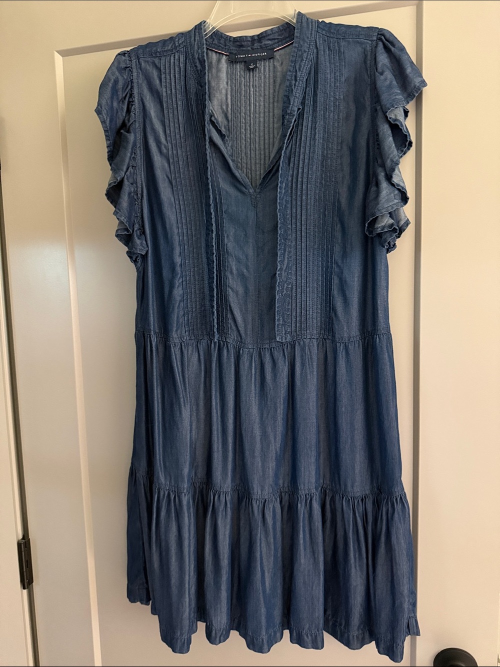 Tommy Hilfiger Chambray Tiered Ruffle-Sleeve Dress Size 10